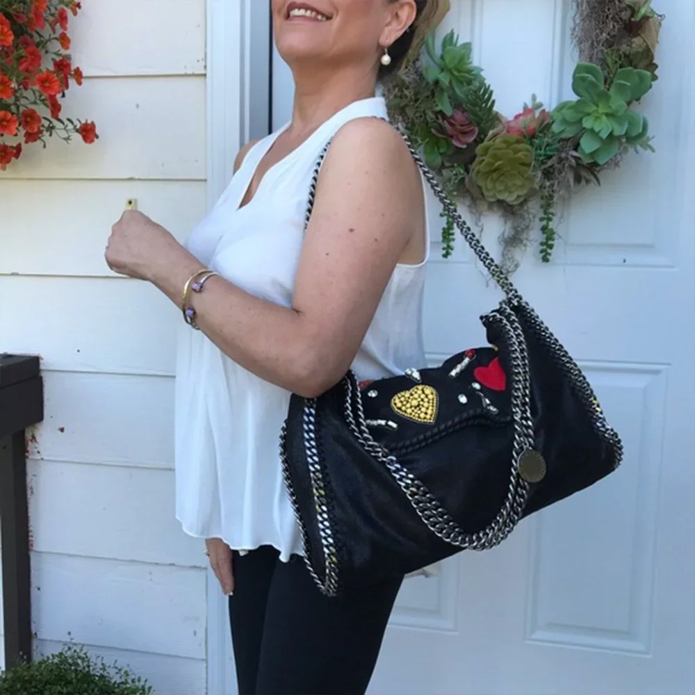 Stella Mccartney Falabella Heart Suede Embellished Tote Handbag Black Bag NEW - Picture 4 of 14